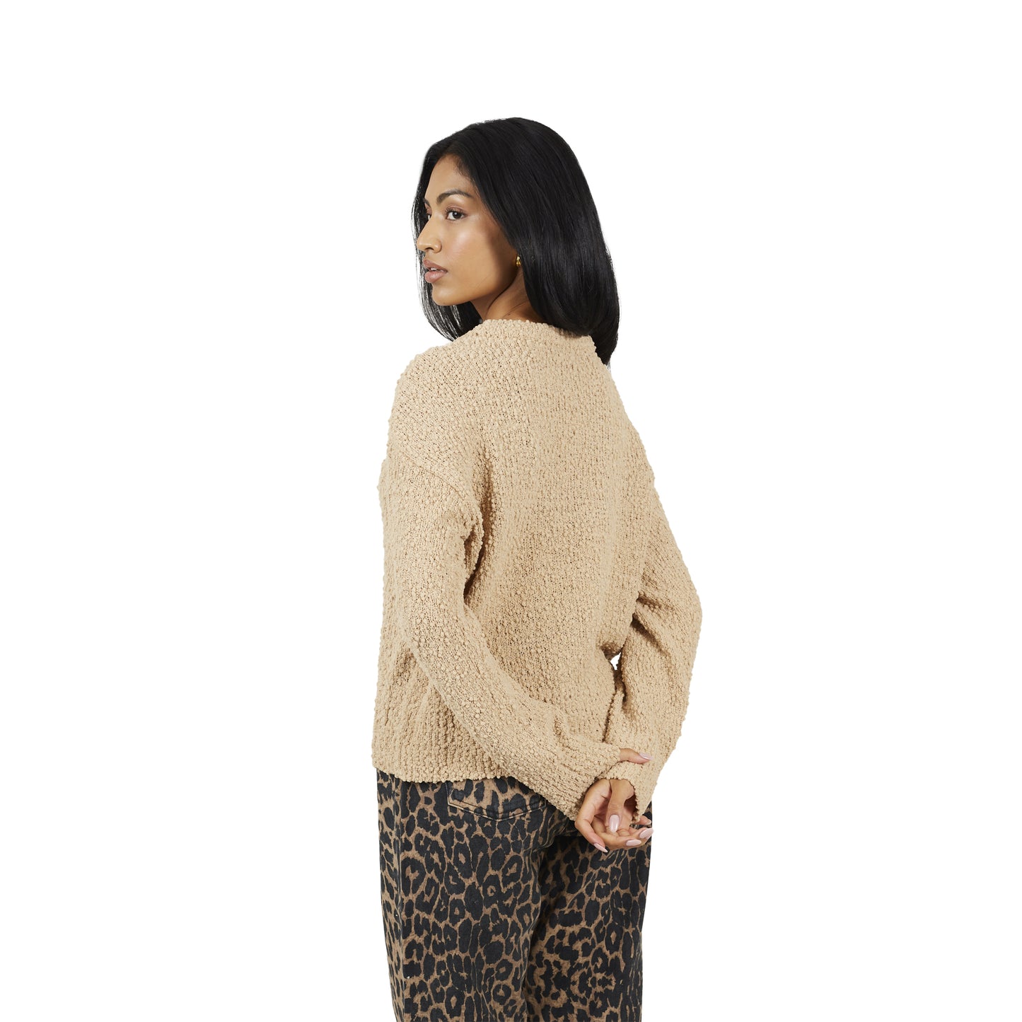 Beige - Back - Brave Soul Womens-Ladies Popcorn Textured Jumper