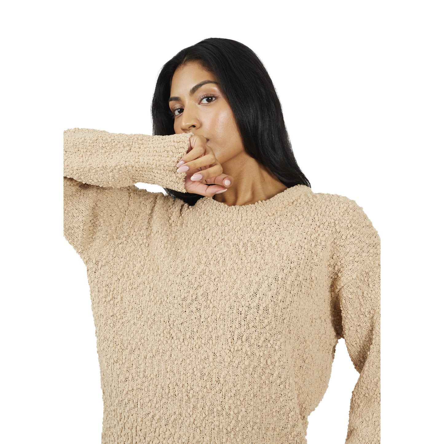Beige - Side - Brave Soul Womens-Ladies Popcorn Textured Jumper