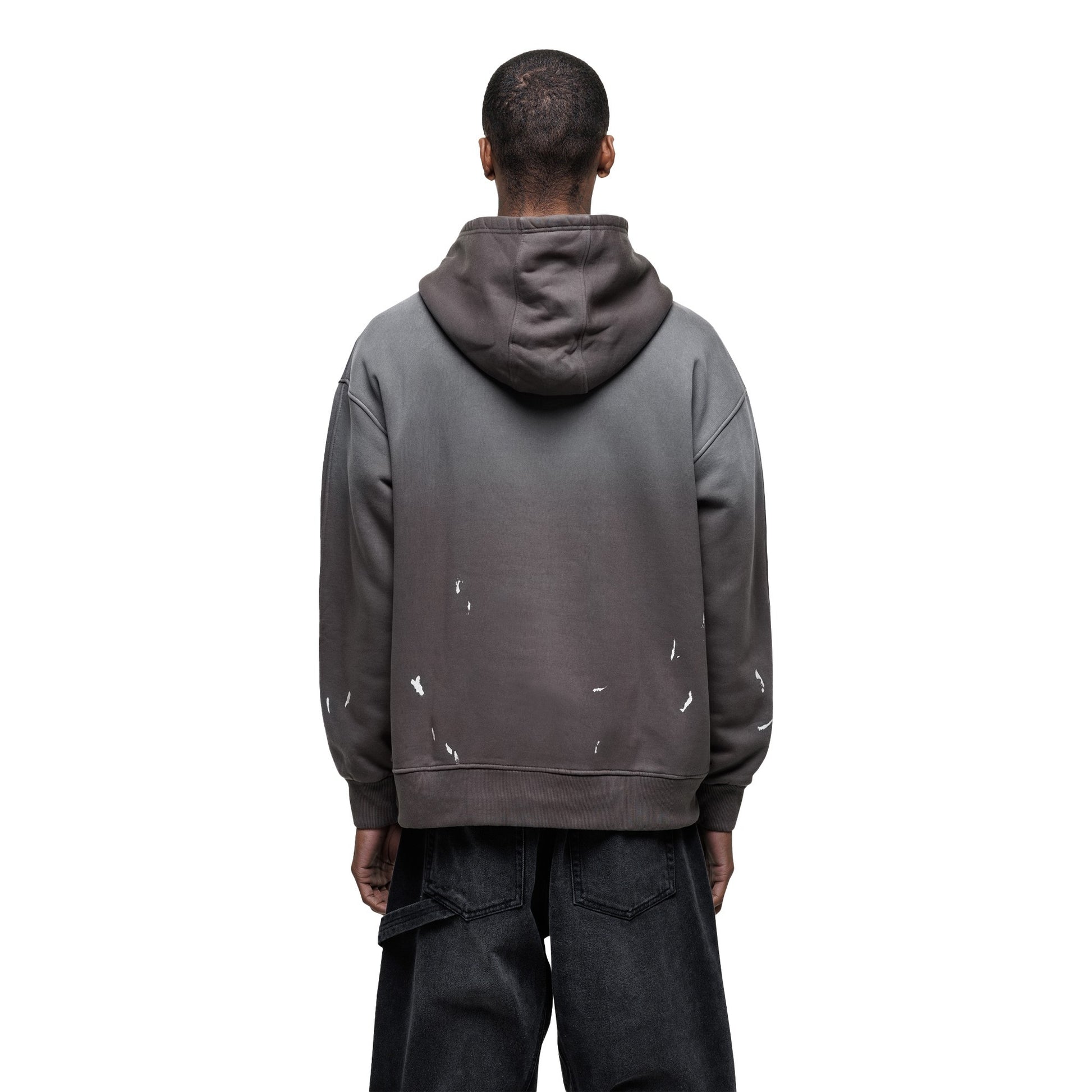 Grey - Back - Good For Nothing Mens Abrade Fade Splatter Pull Over Oversized Hoodie