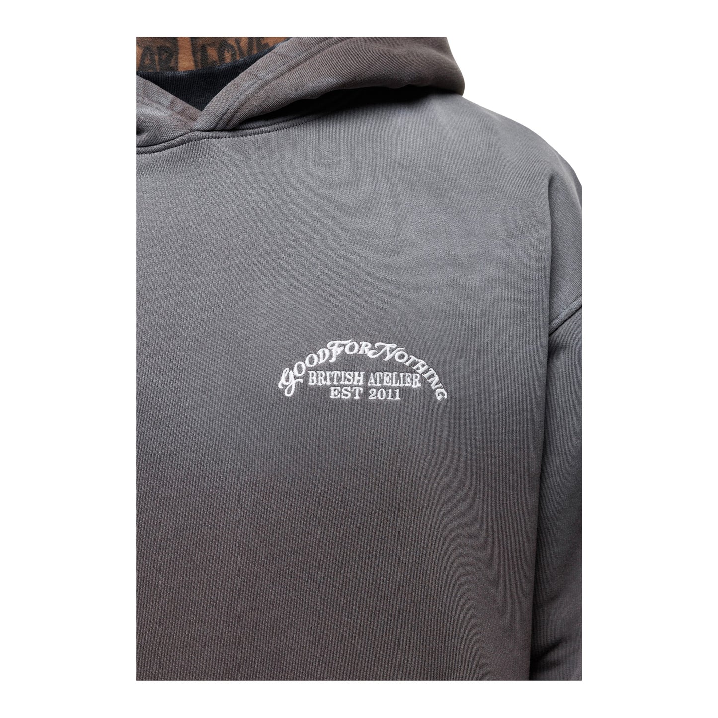 Grey - Side - Good For Nothing Mens Abrade Fade Splatter Pull Over Oversized Hoodie