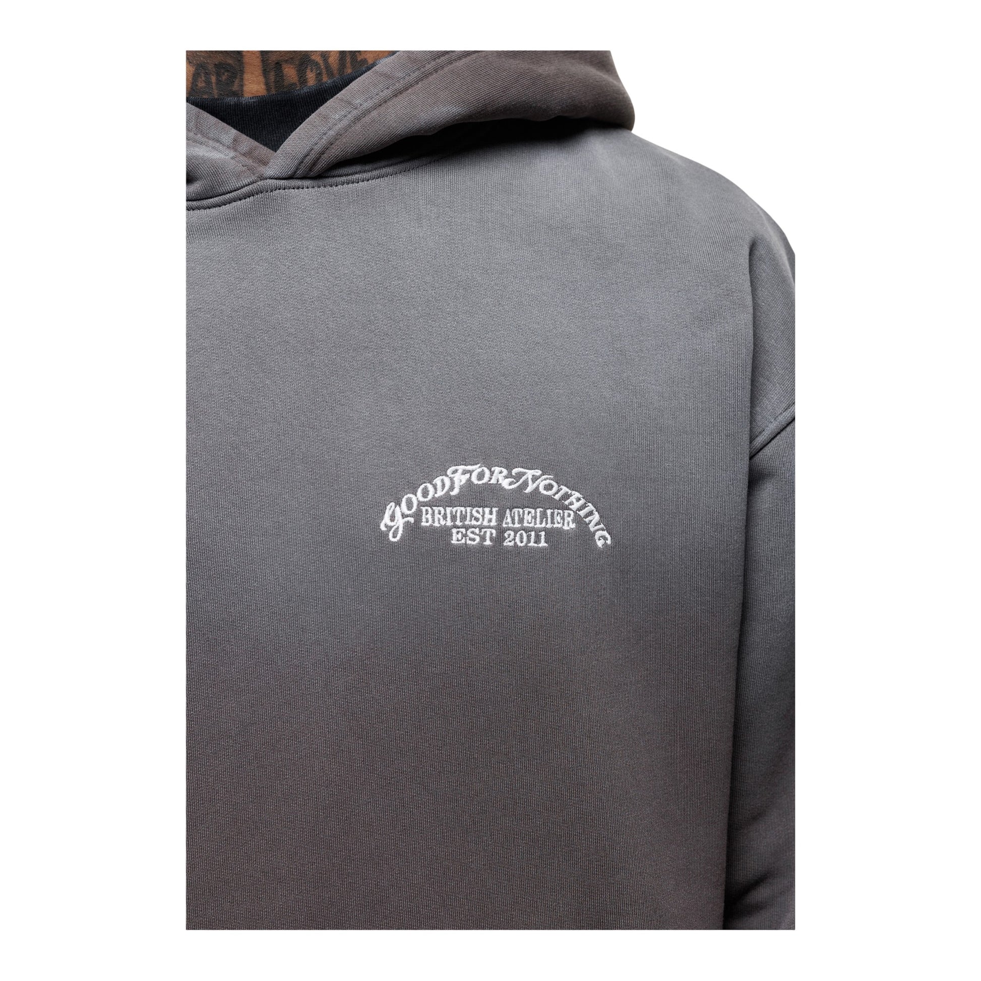 Grey - Side - Good For Nothing Mens Abrade Fade Splatter Pull Over Oversized Hoodie
