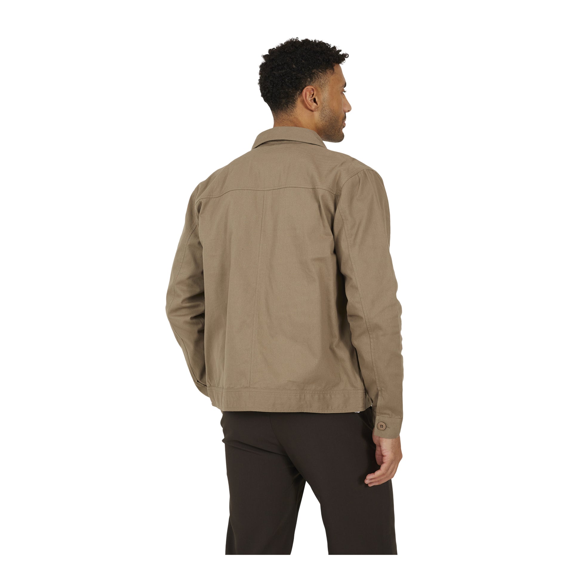 Taupe - Back - Brave Soul Mens Collared Button-Down Jacket