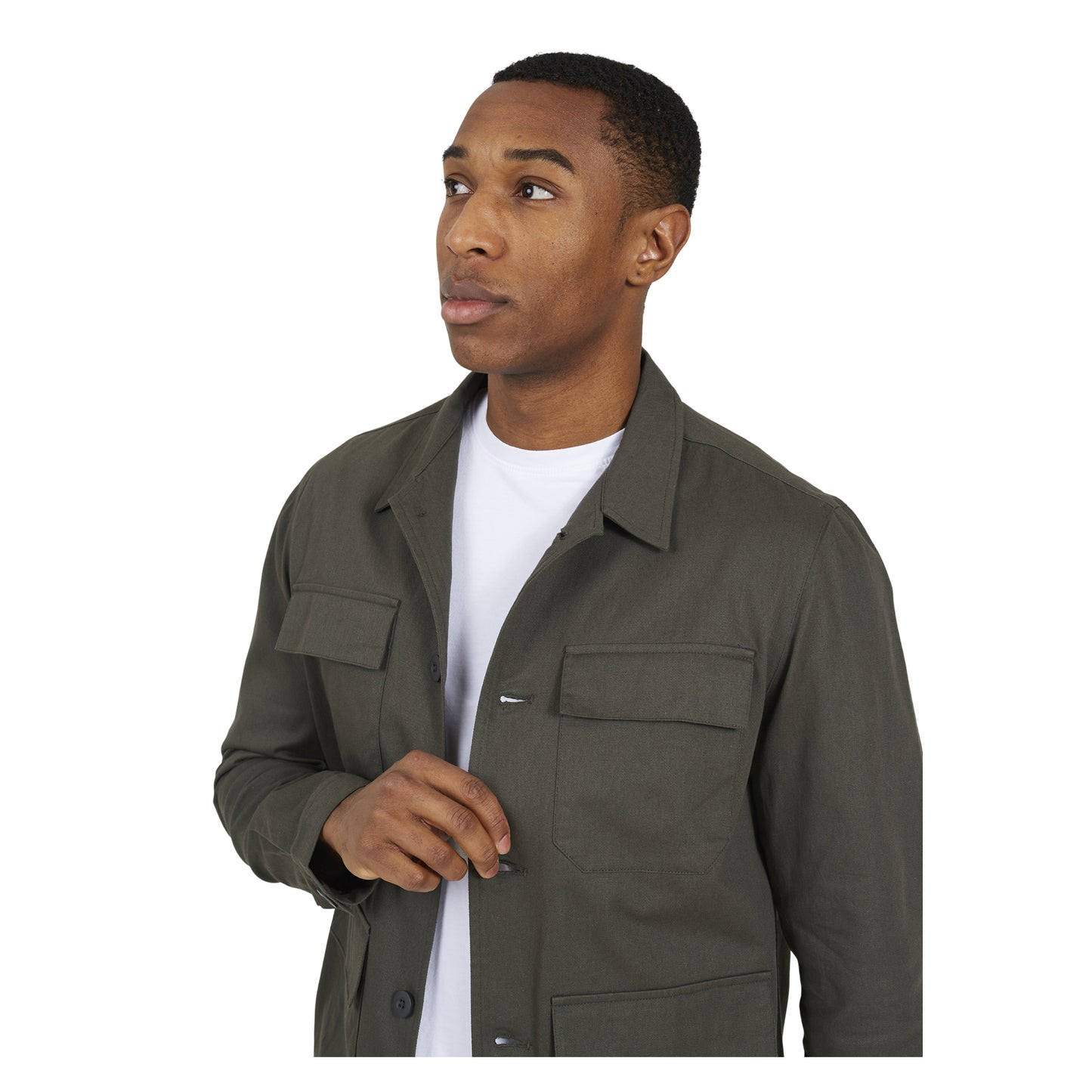 Khaki Brown - Side - Brave Soul Mens Collared Button-Down Jacket