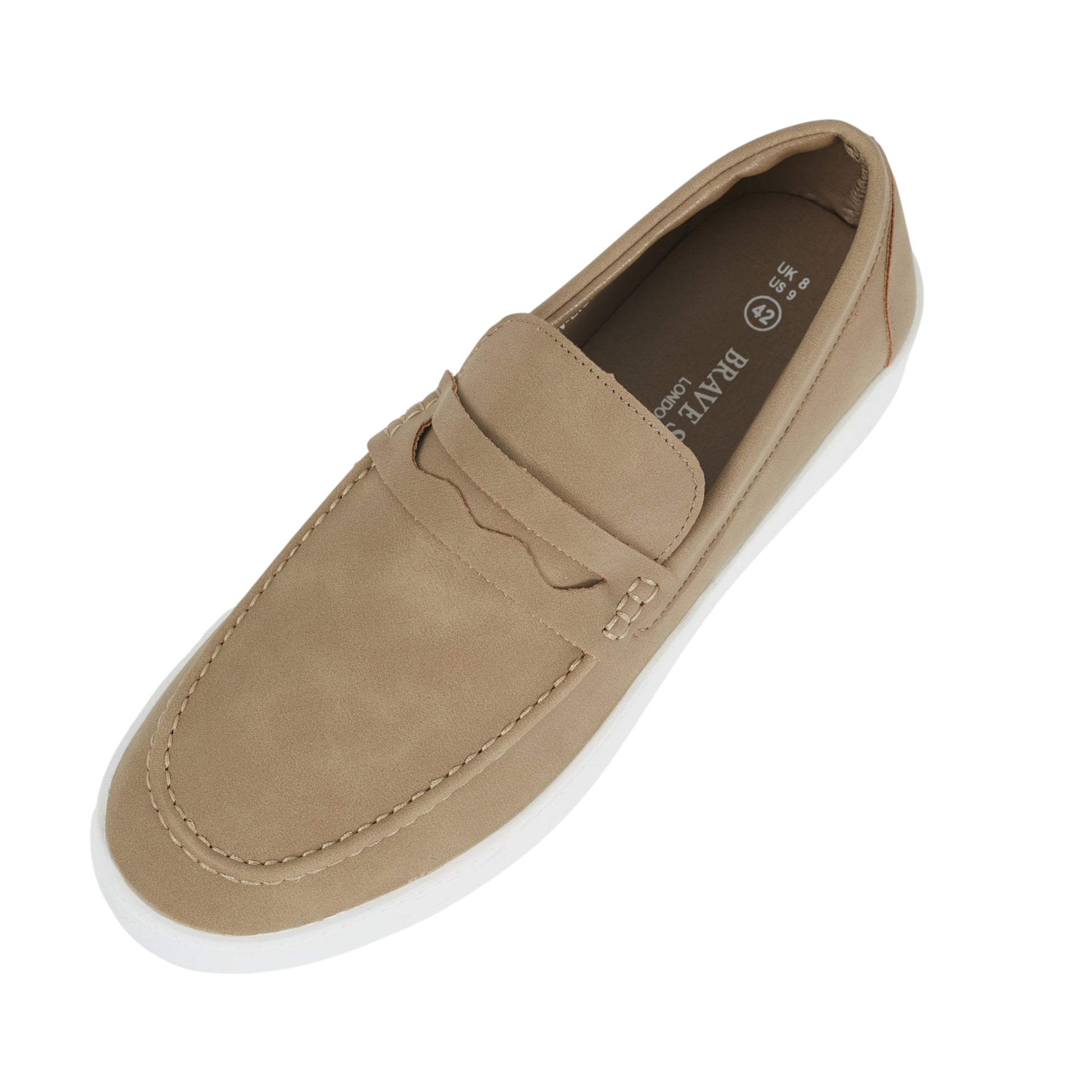 Taupe - Side - Brave Soul Mens PU Loafers