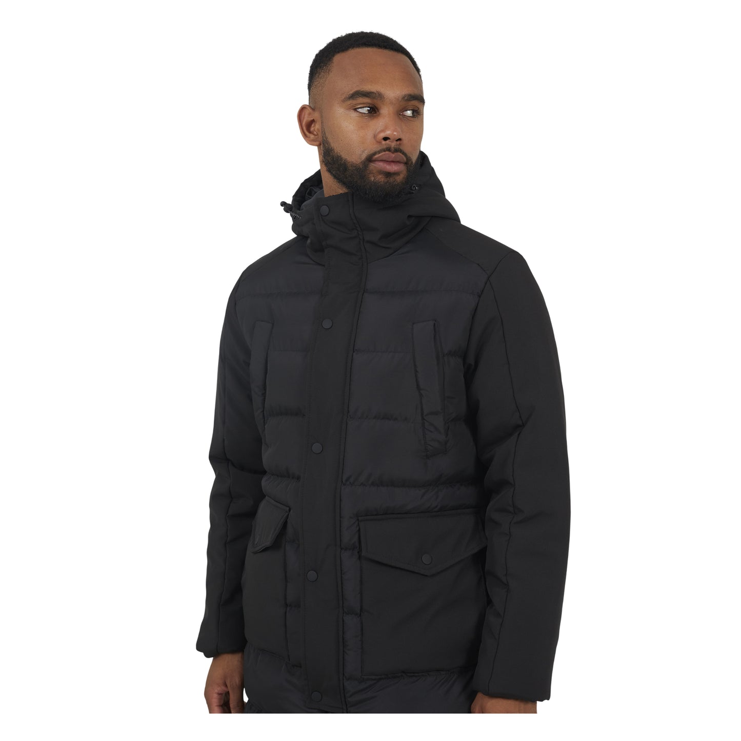 Black - Side - Brave Soul Mens Hooded Longline Padded Jacket
