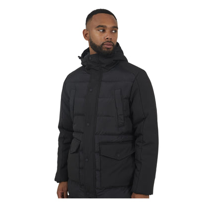 Black - Side - Brave Soul Mens Hooded Longline Padded Jacket