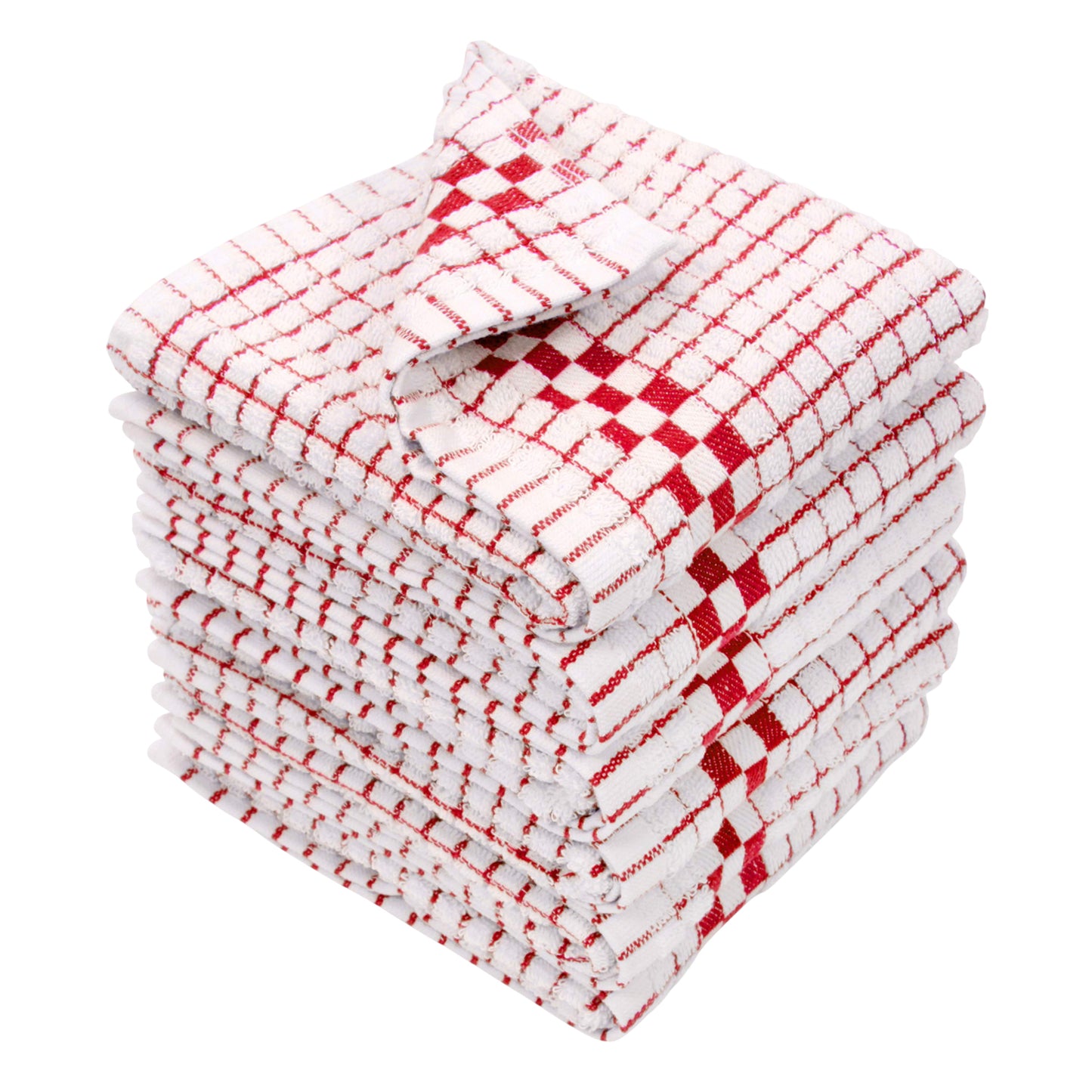 One Colour - Side - No 50 Terry Check Tea Towel Red