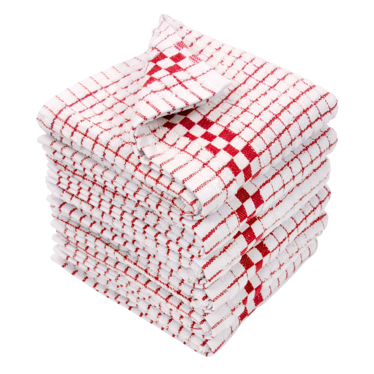 One Colour - Side - No 50 Terry Check Tea Towel Red