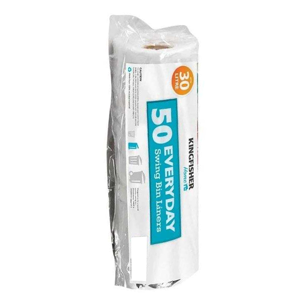 One Colour - Back - Kingfisher Everyday Swing Bin Liners White 30L 50pk