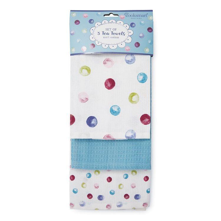 One Colour - Front - Cooksmart Spotty Dotty Tea Towel 3pk