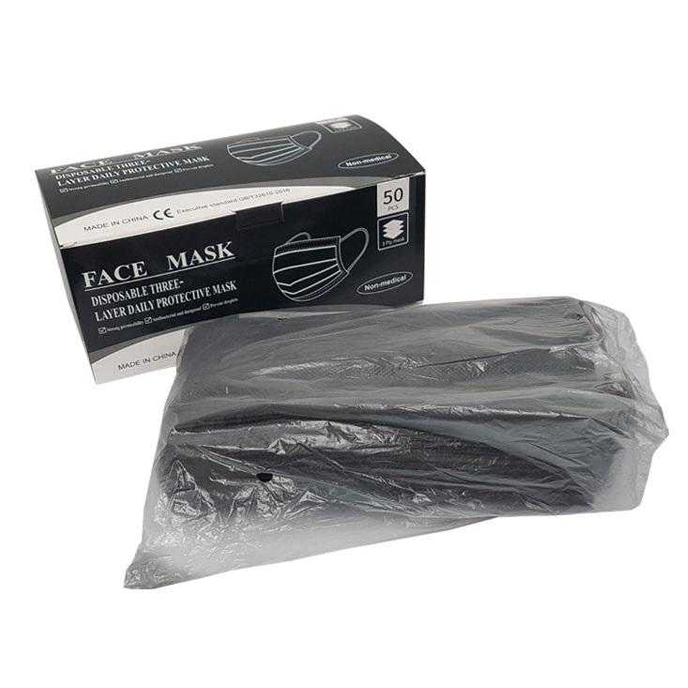 One Colour - Side - Disposable Face Mask 3ply Black 50pk