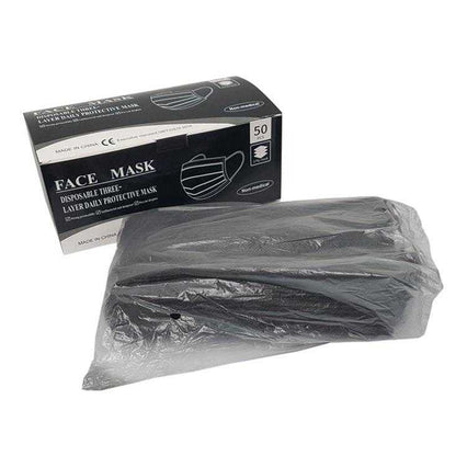 One Colour - Side - Disposable Face Mask 3ply Black 50pk