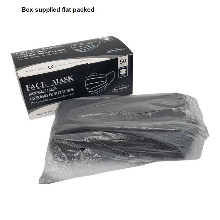 One Colour - Front - Disposable Face Mask 3ply Black 50pk
