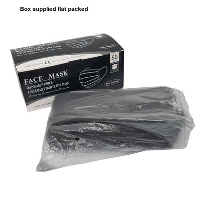 One Colour - Front - Disposable Face Mask 3ply Black 50pk