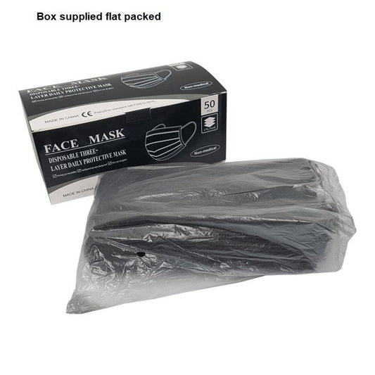 One Colour - Front - Disposable Face Mask 3ply Black 50pk