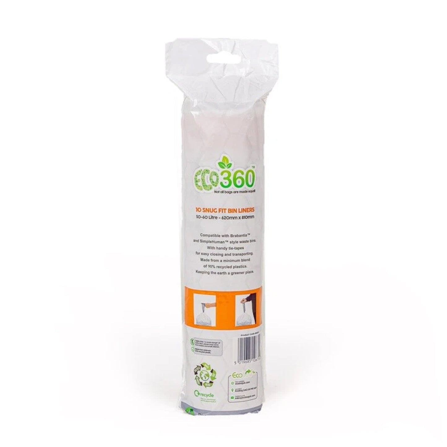 One Colour - Back - Eco360 Extra Strong Kitchen Drawstring Bin Liners 60L 10pk