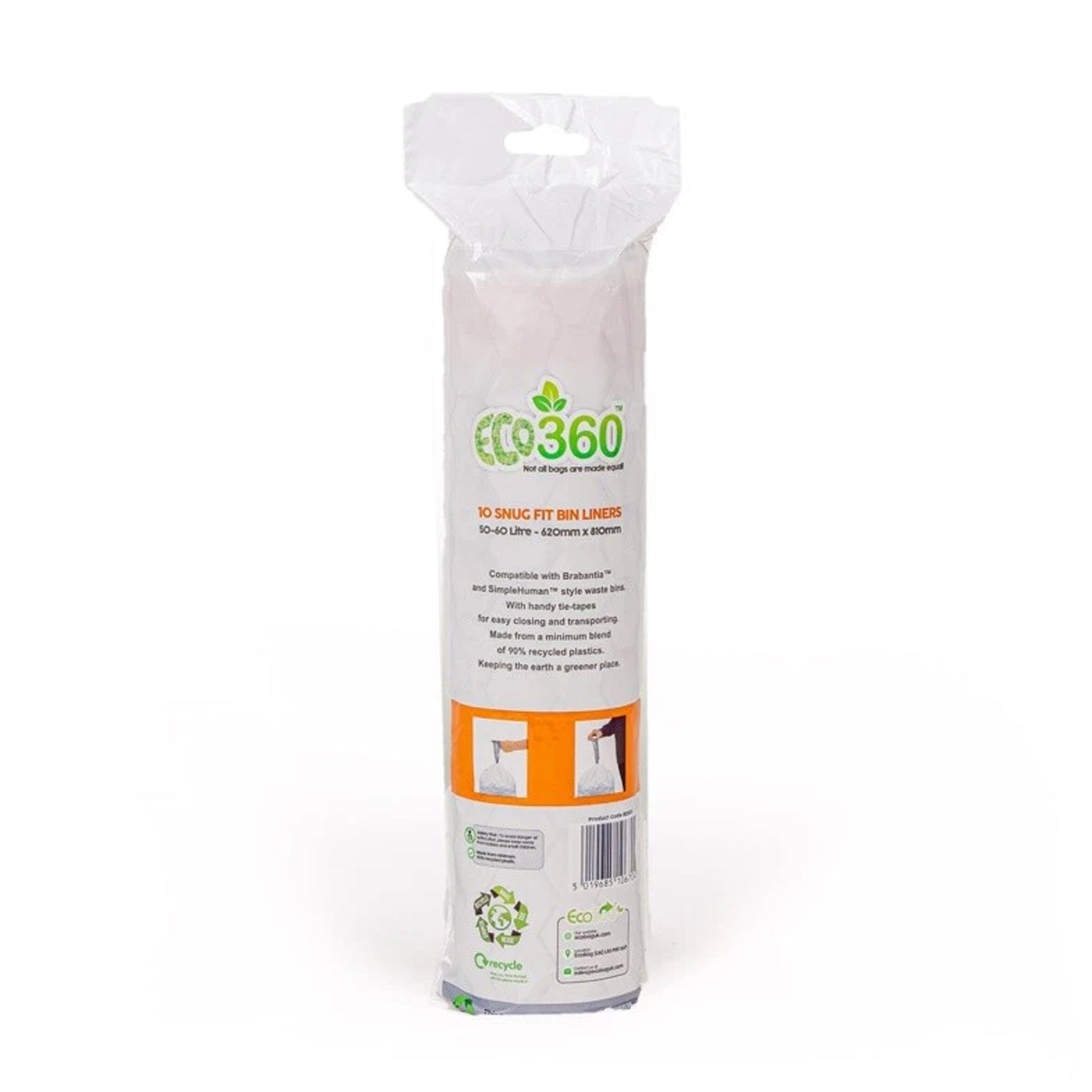 One Colour - Back - Eco360 Extra Strong Kitchen Drawstring Bin Liners 60L 10pk