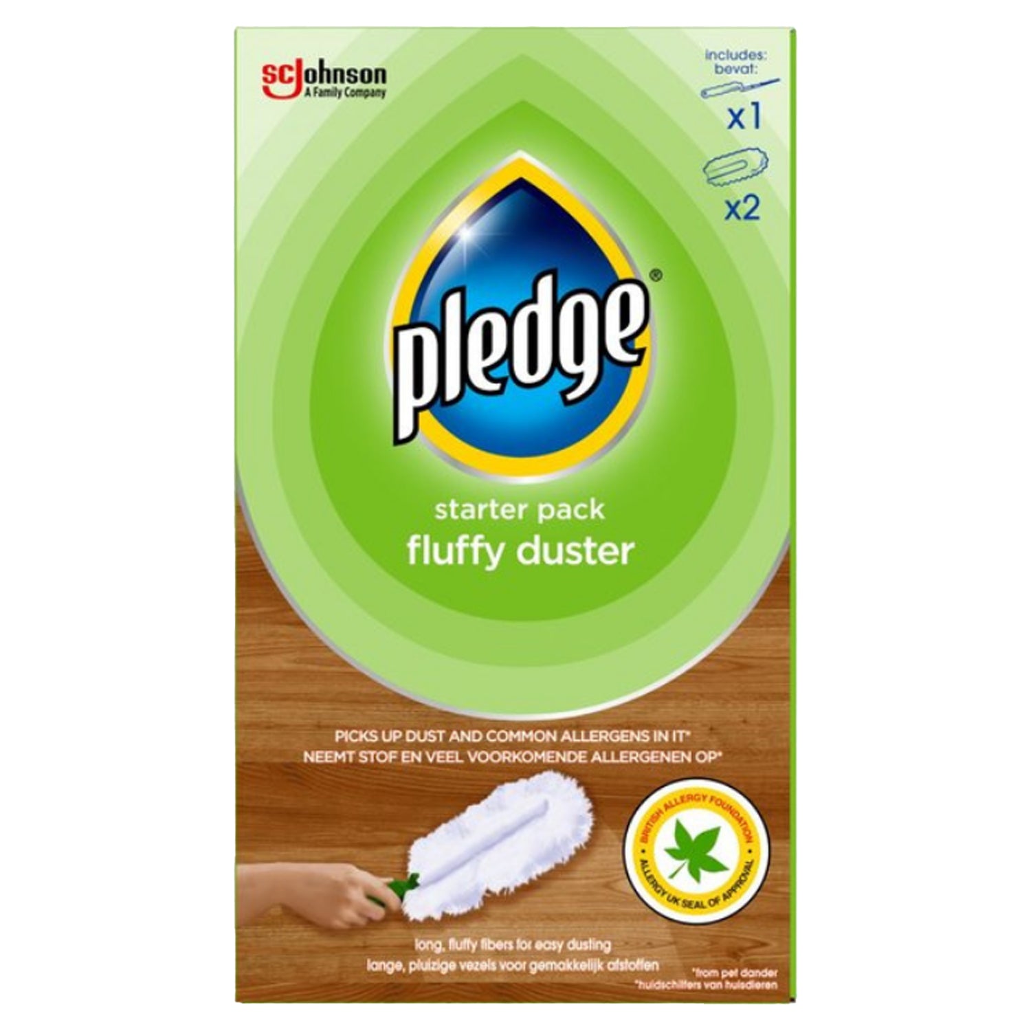 One Colour - Back - Pledge Fluffy Duster Starter Pack 1 Wand 2 Refills