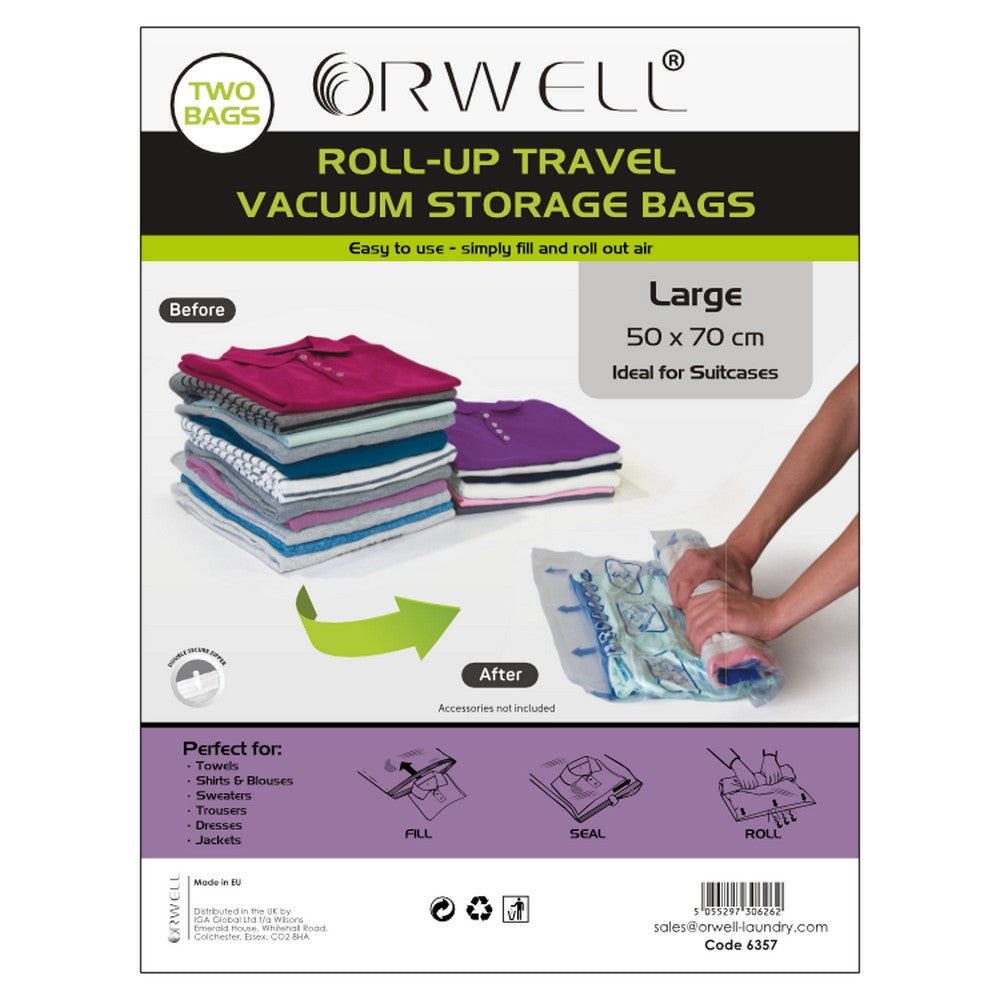 One Colour - Back - Orwell Roll-Up Travel Vacuum Storage Bags Large 50 x 70cm 2pk