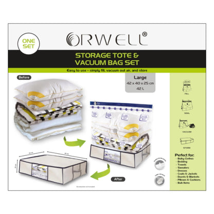 One Colour - Front - Orwell Storage Tote & Vacuum Bag Set Large 42 x 40 x 25cm