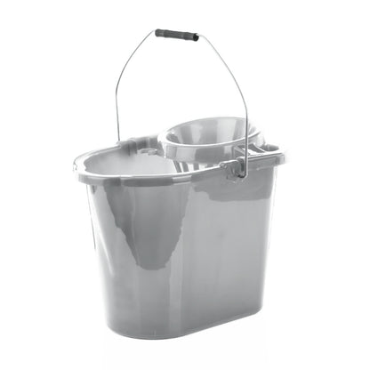 One Colour - Back - Leecroft Budget Oblong Mop Bucket Silver 14L