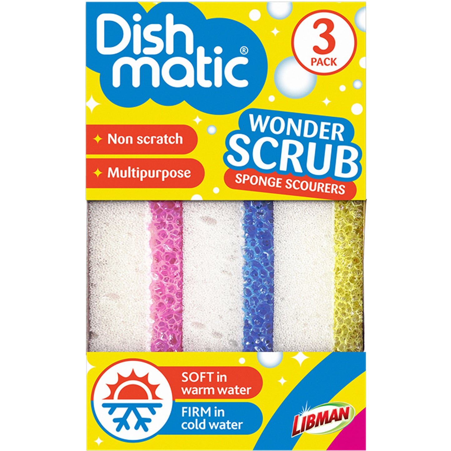 One Colour - Front - Dishmatic Wonder Scrubs 3pk