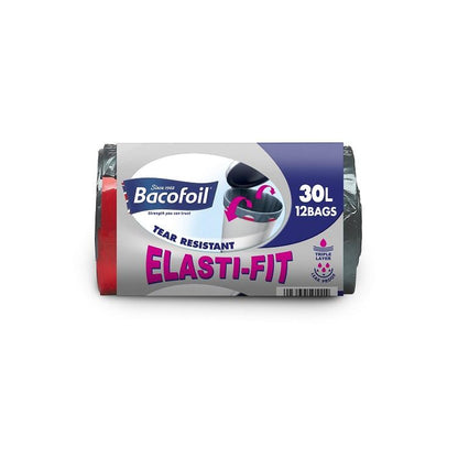 One Colour - Front - Bacofoil Elasti-Fit Kitchen Bin Liners 30L 12pk
