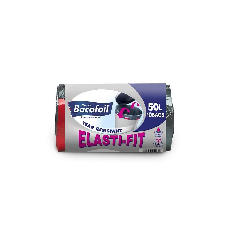 One Colour - Front - Bacofoil Elasti-Fit Kitchen Bin Liners 50L 10pk