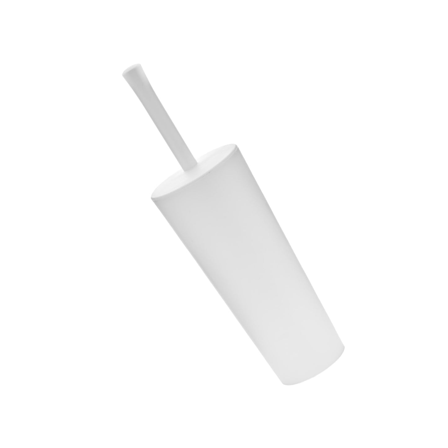 One Colour - Back - White Round Closed Toilet Brush & Handle