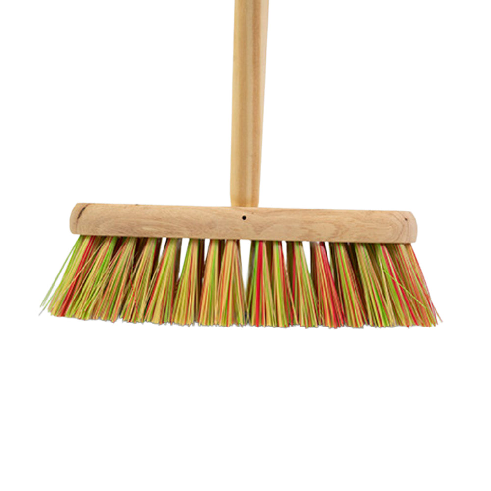 One Colour - Back - Assembled 12 Multi-Coloured Sweeping Broom Complete With Handles