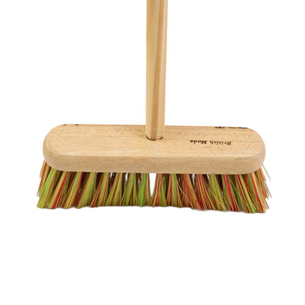 One Colour - Side - Assembled 12 Multi-Coloured Sweeping Broom Complete With Handles