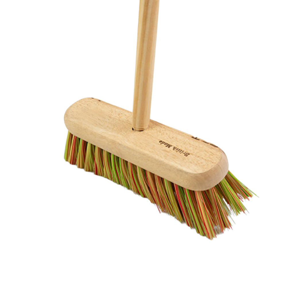 One Colour - Front - Assembled 12 Multi-Coloured Sweeping Broom Complete With Handles