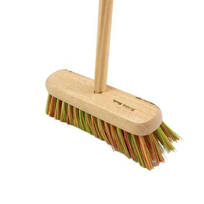 One Colour - Front - Assembled 12 Multi-Coloured Sweeping Broom Complete With Handles