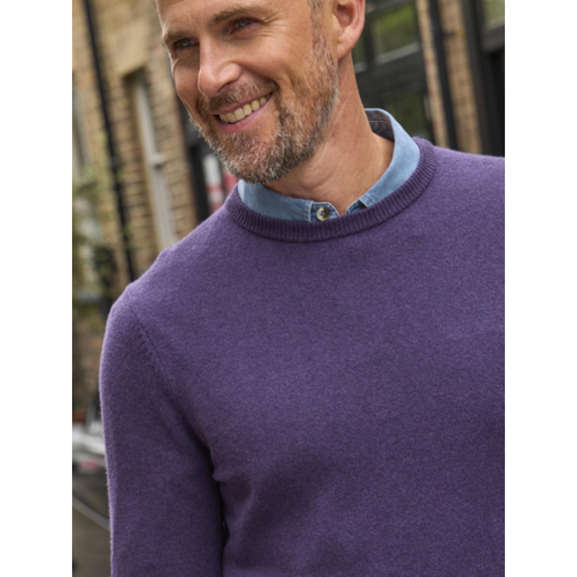 Purple - Back - WoolOvers Mens Plain Cashmere Crew Neck Jumper