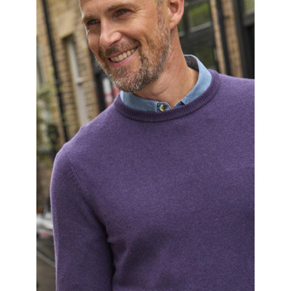 Purple - Back - WoolOvers Mens Plain Cashmere Crew Neck Jumper