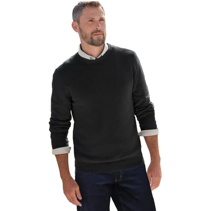 Black - Front - WoolOvers Mens Plain Cashmere Crew Neck Jumper