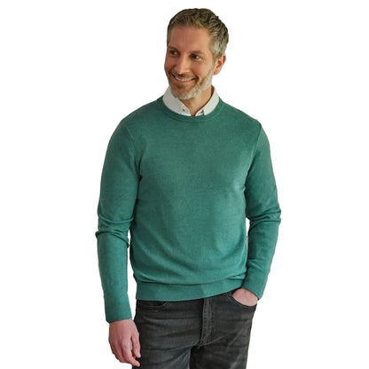 Dark Mint Marl - Front - WoolOvers Mens Plain Cashmere Crew Neck Jumper
