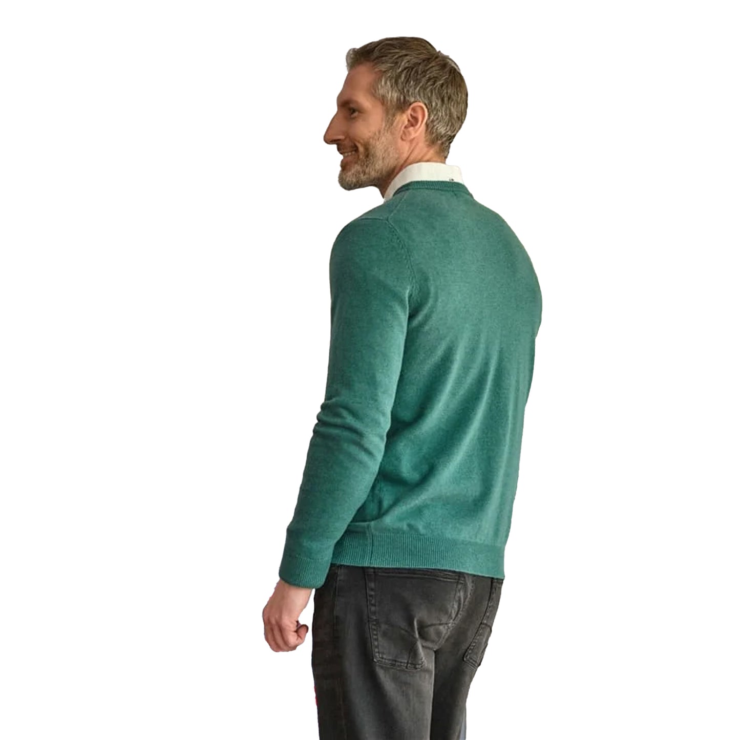 Dark Mint Marl - Back - WoolOvers Mens Plain Cashmere Crew Neck Jumper