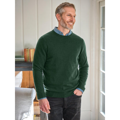 Dark Forest - Front - WoolOvers Mens Plain Cashmere Crew Neck Jumper