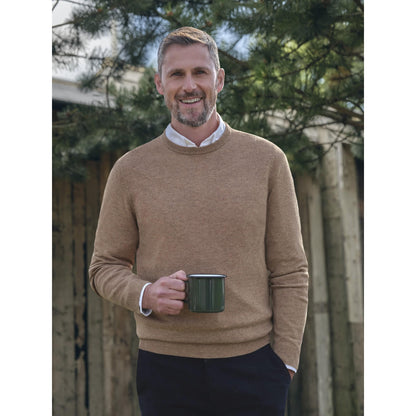 Flax - Front - WoolOvers Mens Plain Cashmere Crew Neck Jumper