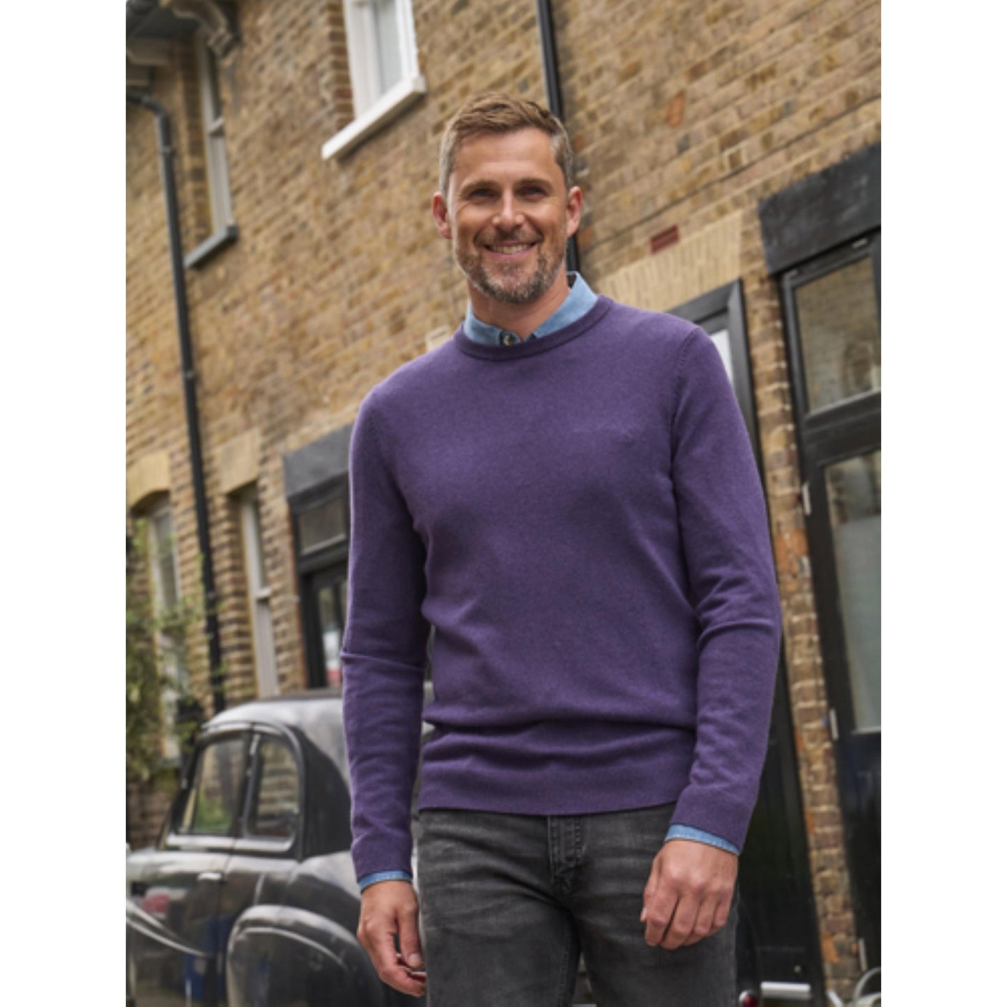 Purple - Front - WoolOvers Mens Plain Cashmere Crew Neck Jumper