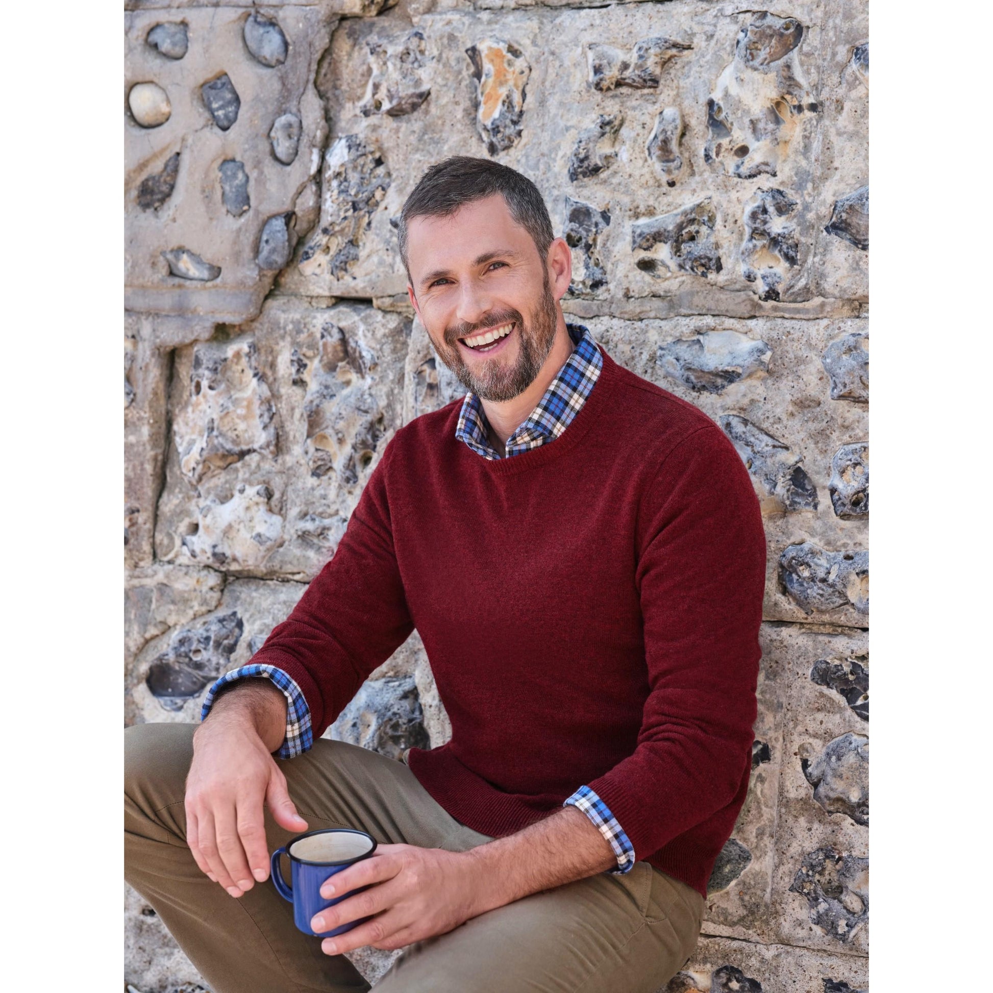 Windsor Wine - Front - WoolOvers Mens Plain Cashmere Crew Neck Jumper