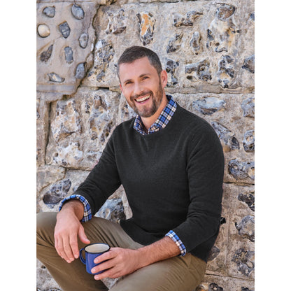 Dark Charcoal - Side - WoolOvers Mens Plain Cashmere Crew Neck Jumper