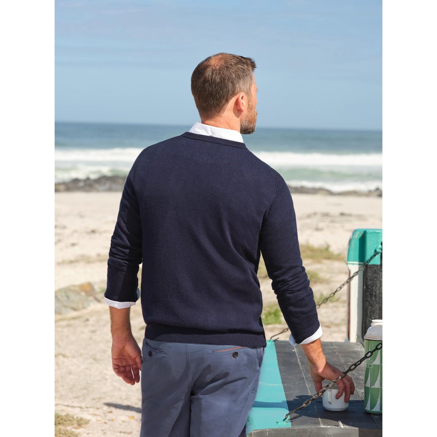 Navy - Front - WoolOvers Mens Plain Cashmere Crew Neck Jumper