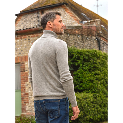 Grey Marl - Front - WoolOvers Mens Cashmere Polo Neck Jumper