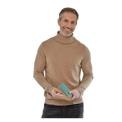 Flax - Front - WoolOvers Mens Cashmere Polo Neck Jumper