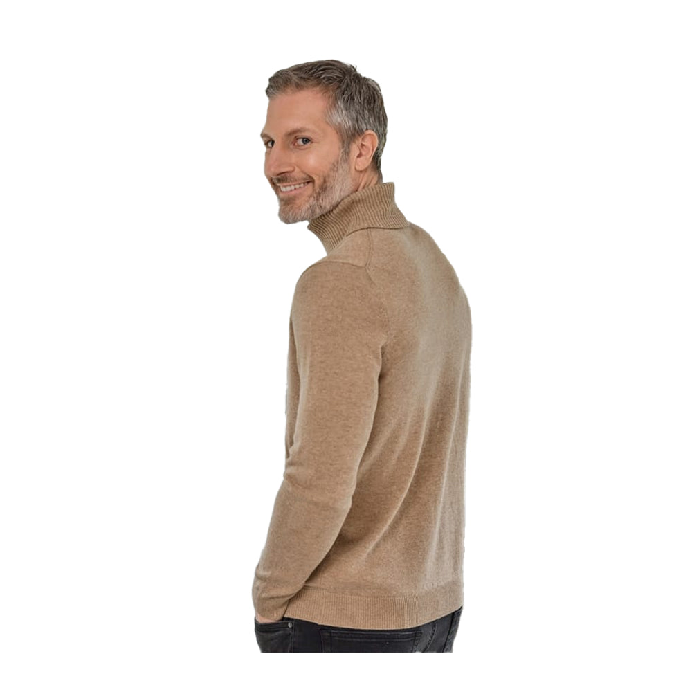Flax - Back - WoolOvers Mens Cashmere Polo Neck Jumper