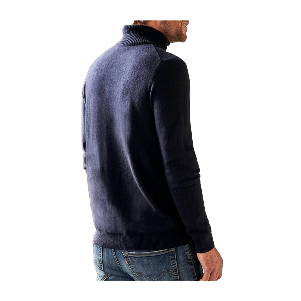 Navy - Pack Shot - WoolOvers Mens Cashmere Polo Neck Jumper