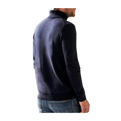 Navy - Pack Shot - WoolOvers Mens Cashmere Polo Neck Jumper