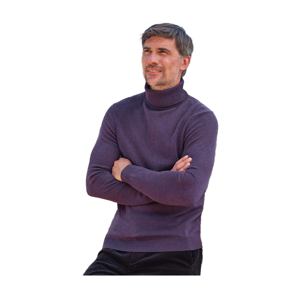 Purple - Front - WoolOvers Mens Cashmere Polo Neck Jumper